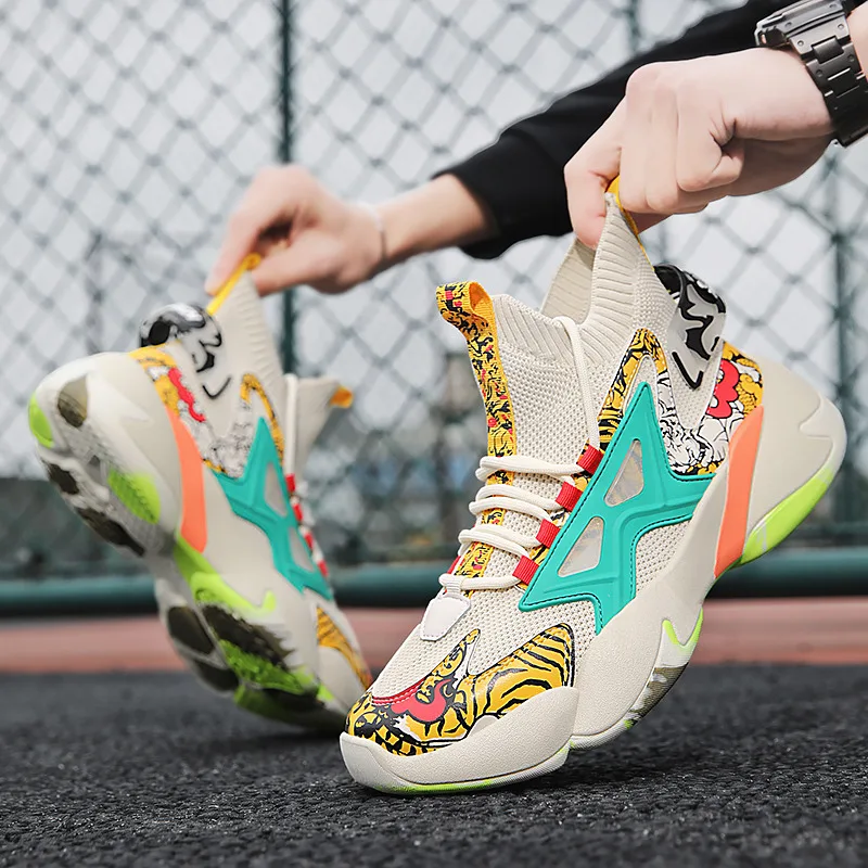 Summer Fashion Printing Men Casual Sneakers Black Chunky Mens Sock Shoes Breathable High top Man Sports Shoes zapatillas hombre