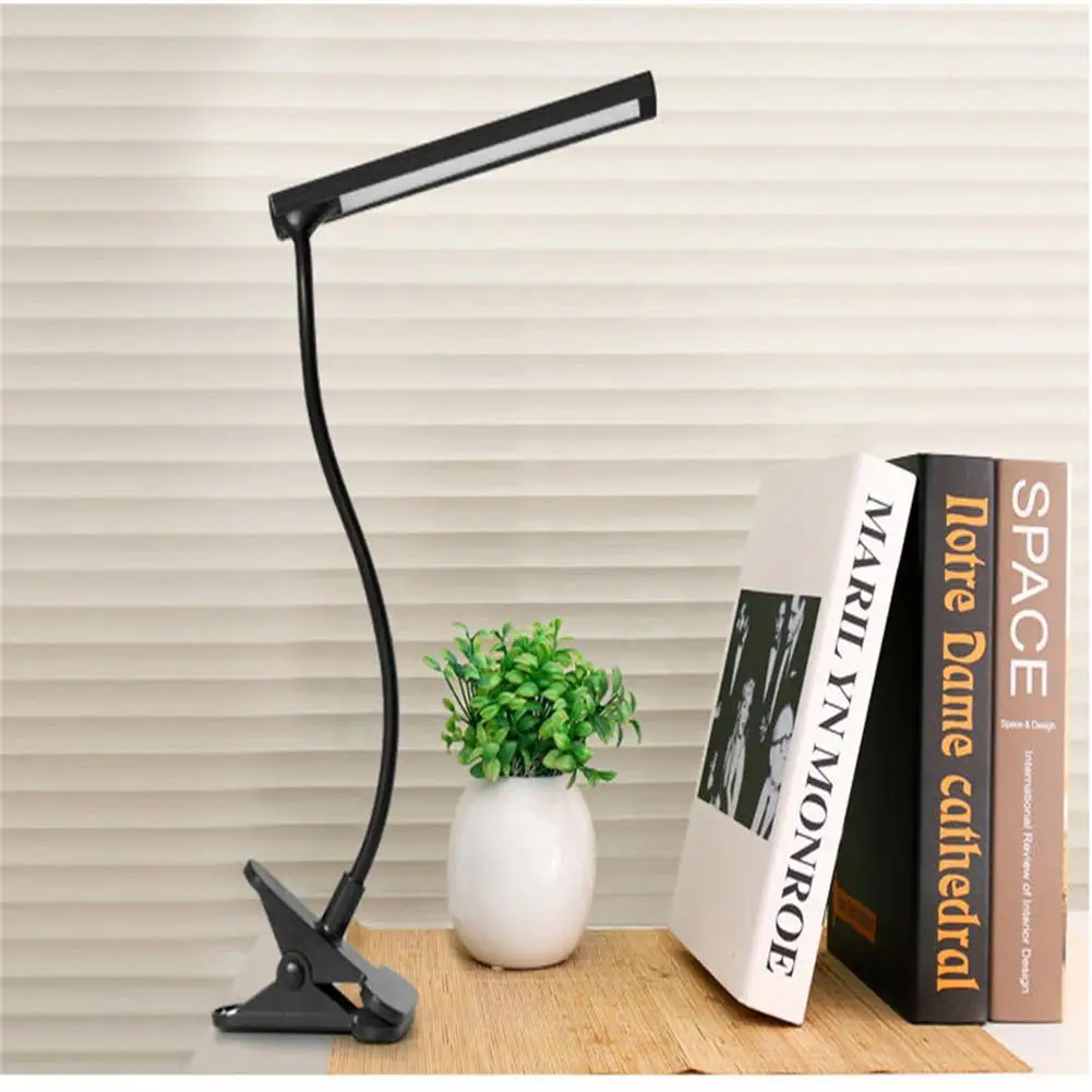 

Светодиодная настольная лампа на клипсе, 3 Вт, регулируемый угол, портативная Настольная лампа с регулировкой яркости и защитой глаз, гибкие светильники для чтения