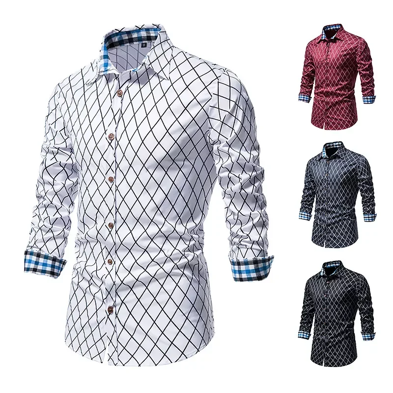 Autumn New Men's Fashion Long Sleeve Plaid Button Shirt Business Casual Shirt