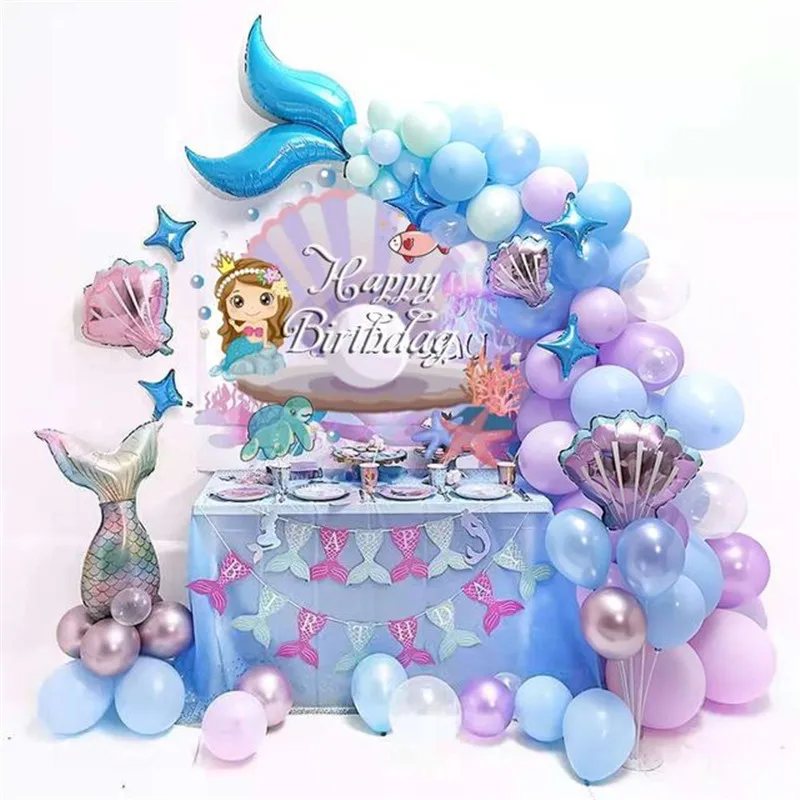 

Little Mermaid Party Balloons Garland Arch Balloon Kids Birthday Party Decoration Supplies for Baby Shower Wedding Decor Globos