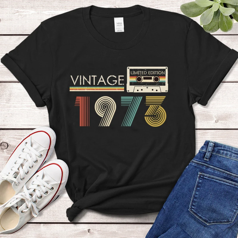 

Cassette Vintage 1973 50th 50 Years Old Birthday Party Women T Shirts Limited Edition Retro Graphic Tee Cotton Classic T-shirts