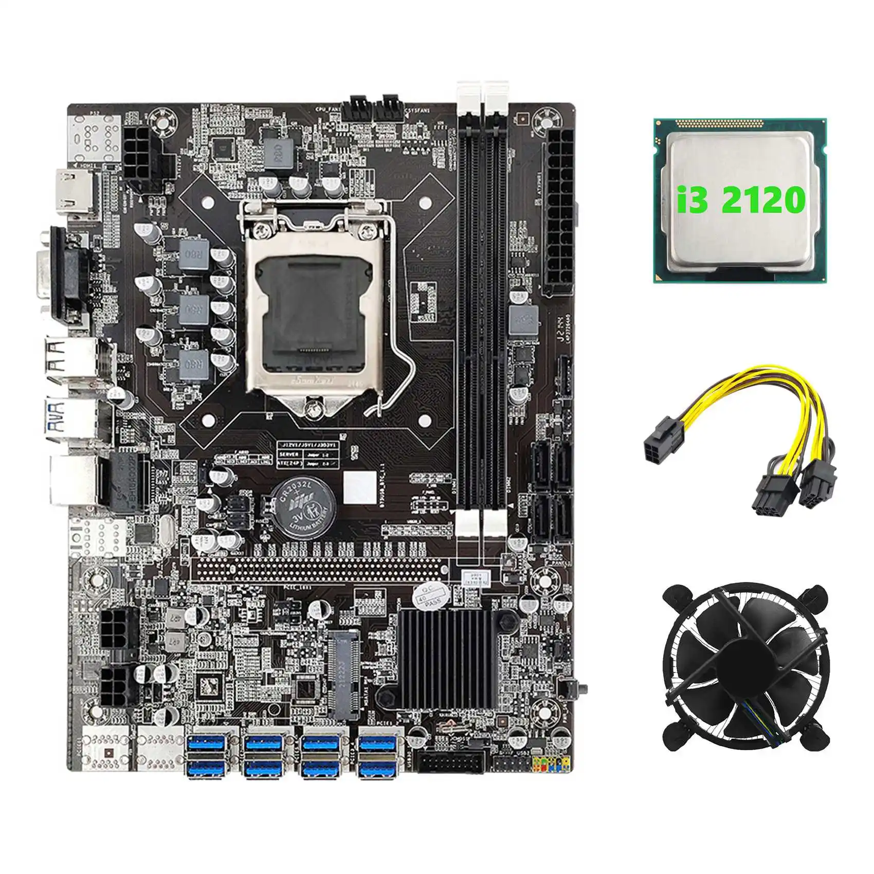 

Материнская плата B75 ETH 8XPCIE к USB + I3 2120 ЦПУ + вентилятор + 6Pin к двойному 8Pin кабелю, материнская плата LGA1155 B75 BTC для майнинга