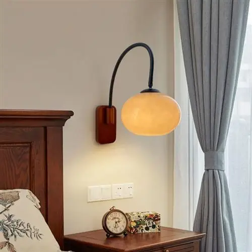 Plug-in connection rechargeable wall lamp soot glass solid wood bedroom bedside study living room decoration