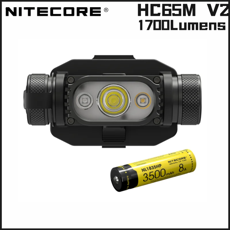 NITECORE HC65M V2 Rechargeable Headlamp 1750 Lumen Triple Light Source helmet light, With NVG Mount+3500mAh Battery