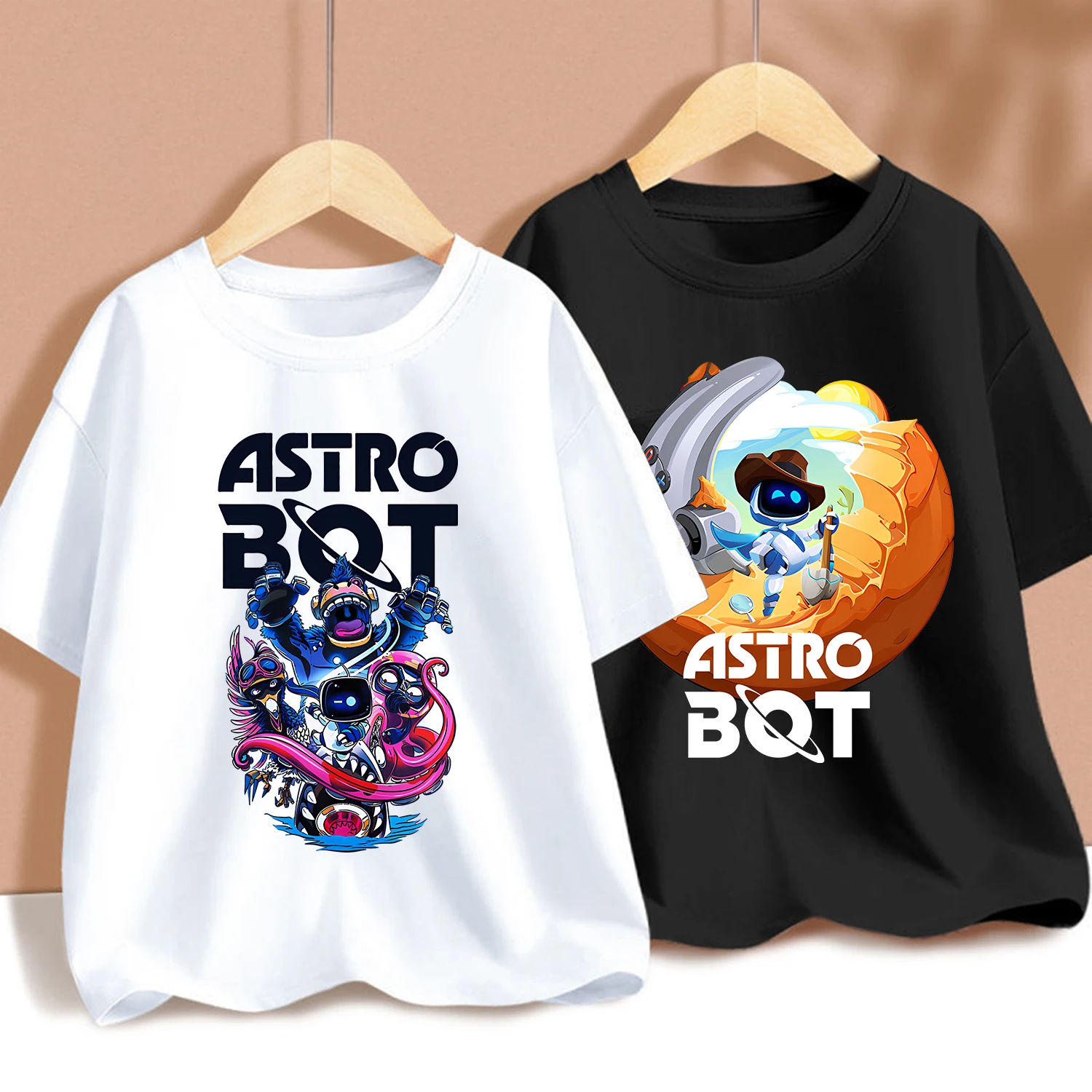 Фото Новые футболки Astrobotes для детей, футболка с рисунком Kawaii Cartoon Figure, повседневные спортивные топы с короткими рукавами для мальчиков, детская одежда №1