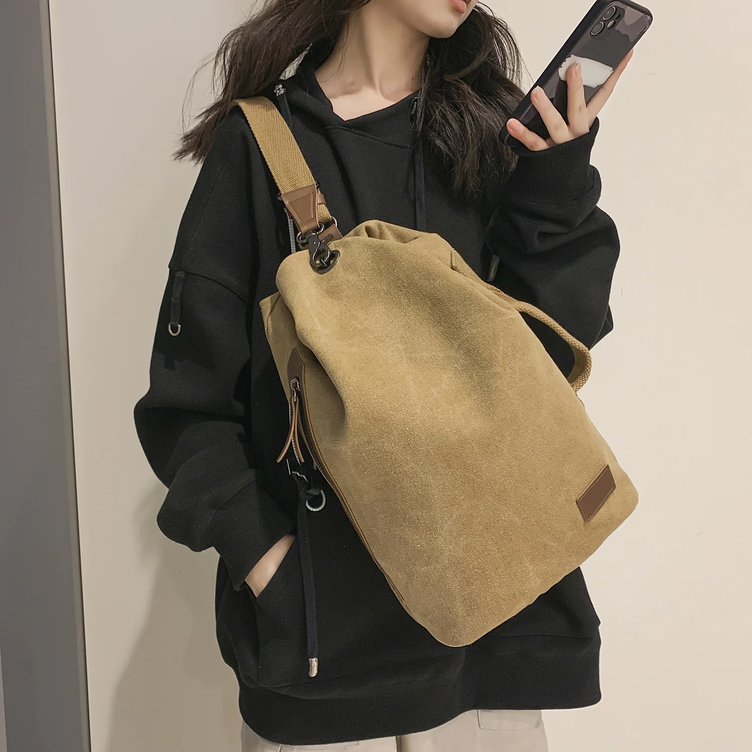 Canvas Chest Bag Men Wemen Vintage Large Capacity Casual Travel Backpack Leisure Rucksack Crossbody Satchel Shoulder Bucket Bag