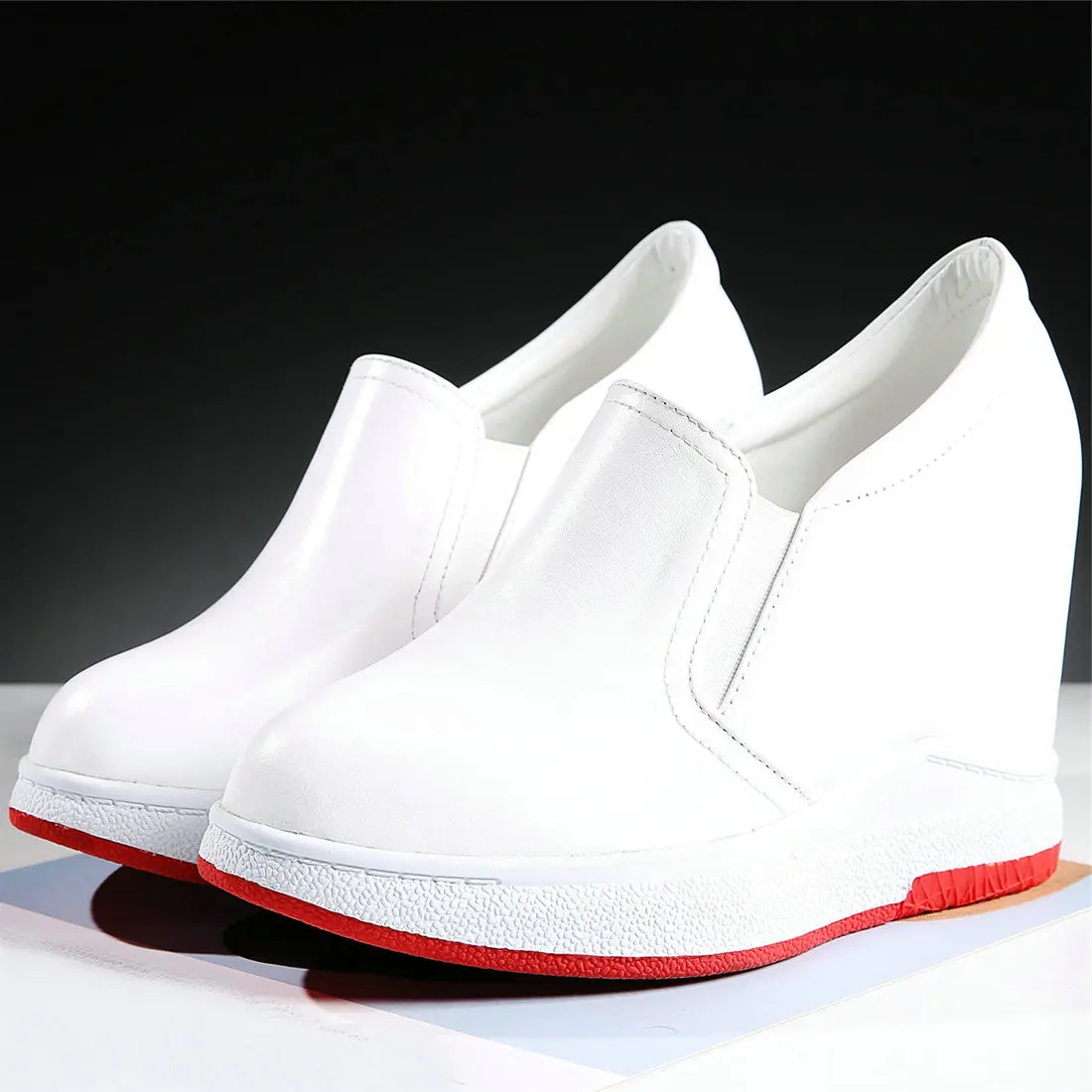 

Punk Wedges Creepers Women Genuine Leather High Heel Ankle Boots Female Round Toe Platform Pumps Fashion Sneakers Casual Shoes