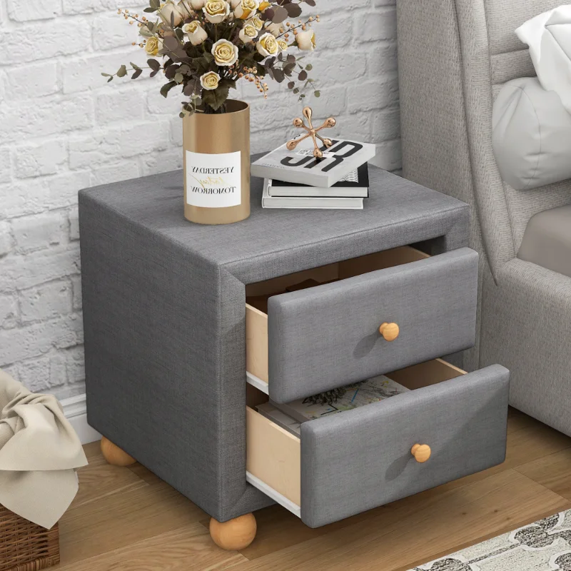 

[Flash Deal]Modern Upholstered Storage Bedside Table with 2 Drawers Natural Wood Handles Modern Look Easy To Assemble Dark Grey