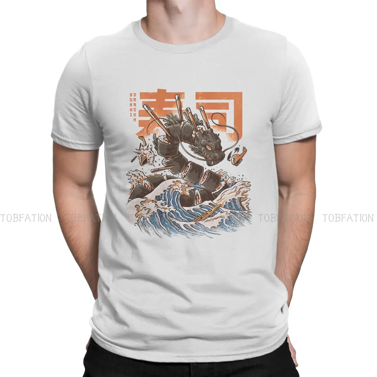 

Kanagawa The Black Sushi Dragon T Shirt Grunge Men's Tees Summer Cotton Clothing Harajuku Crewneck TShirt