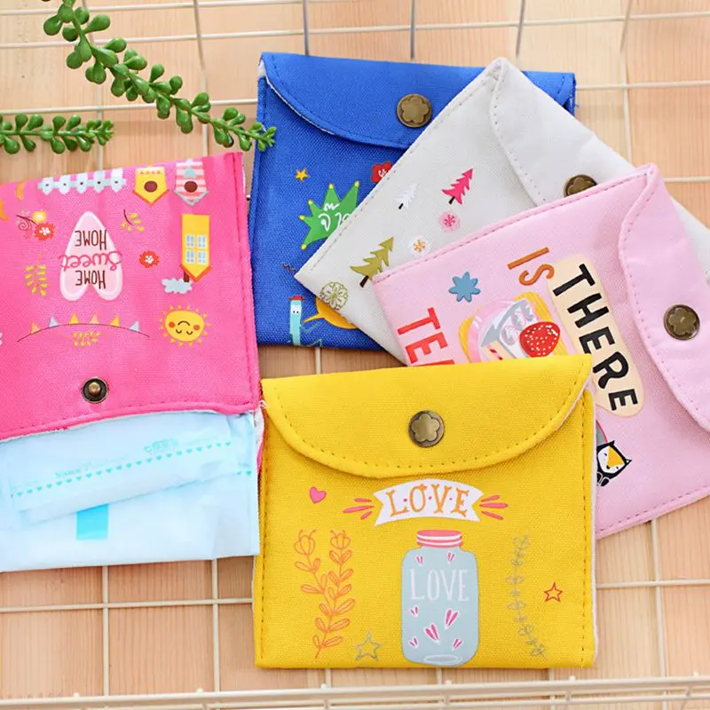 

New Women Girl Cartoon Pattern Sanitary Pad Organizer Purse Napkin Towel Storage Bags Cosmetic Pouch Case Sanitary Napkin Bag