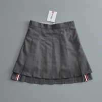short front and back long tb pleated skirt womens summer thin spring and autumn new college style high waist skirt a line skirt