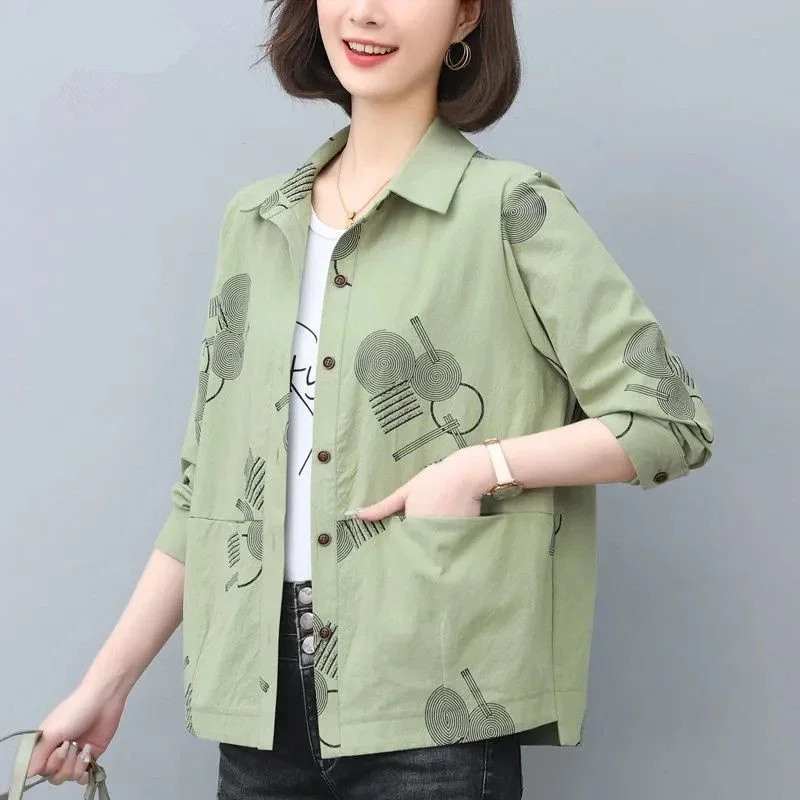 

Рубашка для мам, модная с принтом, с длинным рукавом, весна-осень 2023, новая свободная Повседневная рубашка в западном стиле, Женское пальто