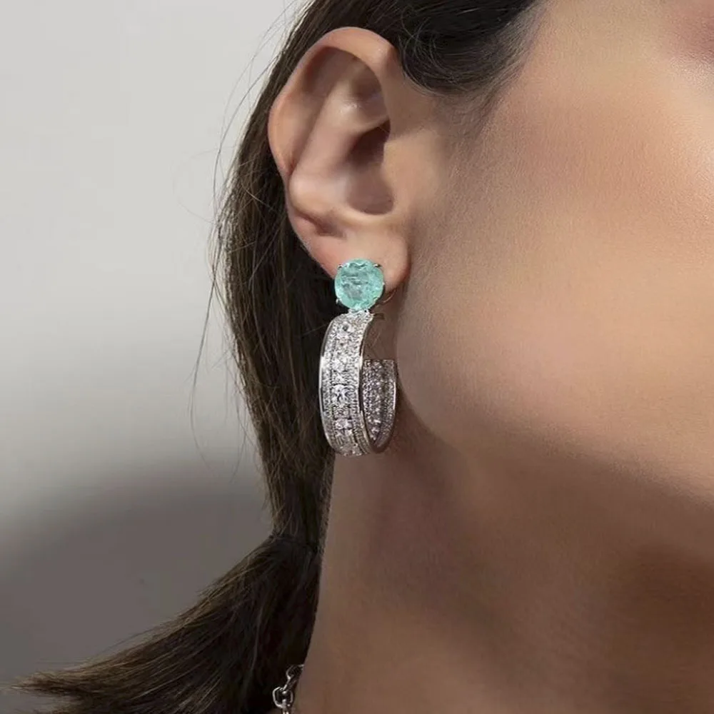 

Luxury Sweet C Round Cubic Zircon CZ Circle Hoop Earrings For Women Wedding Fashion Jewelry Trendy Party Retro Earrings A0134