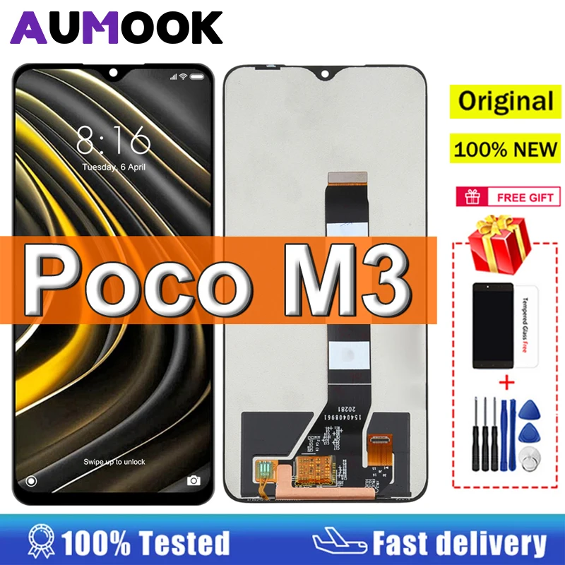 Жк-дисплей 6,53 дюйма для Xiaomi Poco M3, жк-дисплей с сенсорным экраном M2010J19CG для Redmi 9T, дисплей M2010J19SG, детали в сборе, оригинал