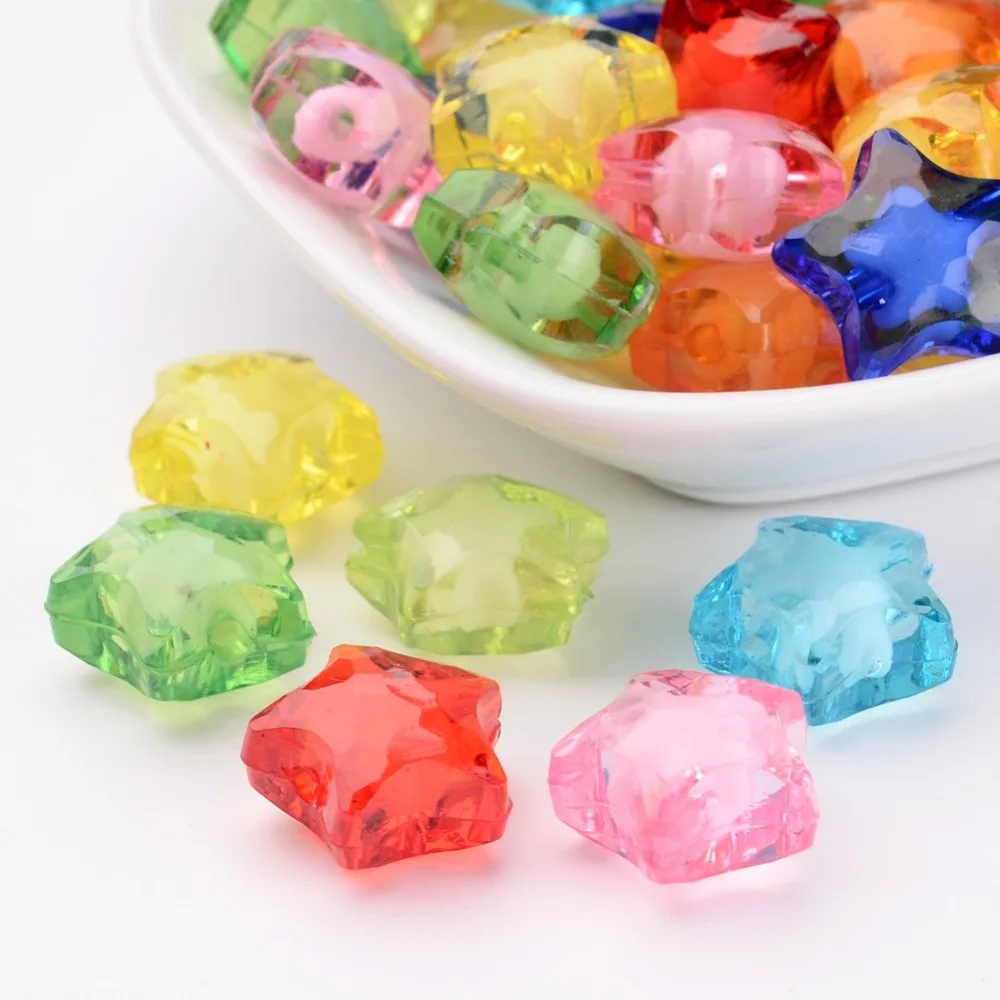 

100pc Transparent Acrylic Beads Bead in Bead Star Mixed Color 16x15x10mm Hole: 2mm