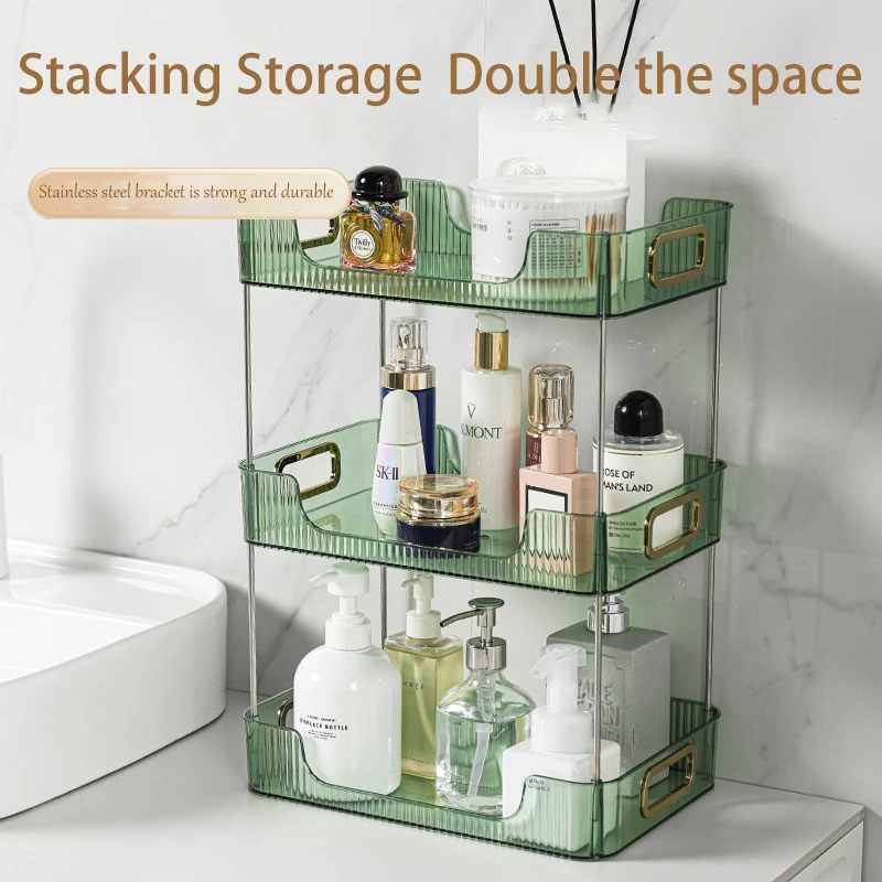 

2/3 Layer Acrylic Storage Rack Bathroom Organizer Shelf Vanity Tray Makeup Organizer Storage Tray Kitchen Spice Rack Clear