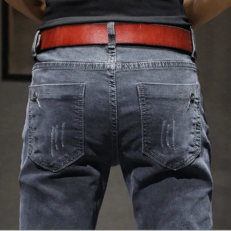 Men's Jeans Korean Style Slim Pencil Pants Men's Elastic Trousers Spring Summer Men's Grey Pants Street Fashion