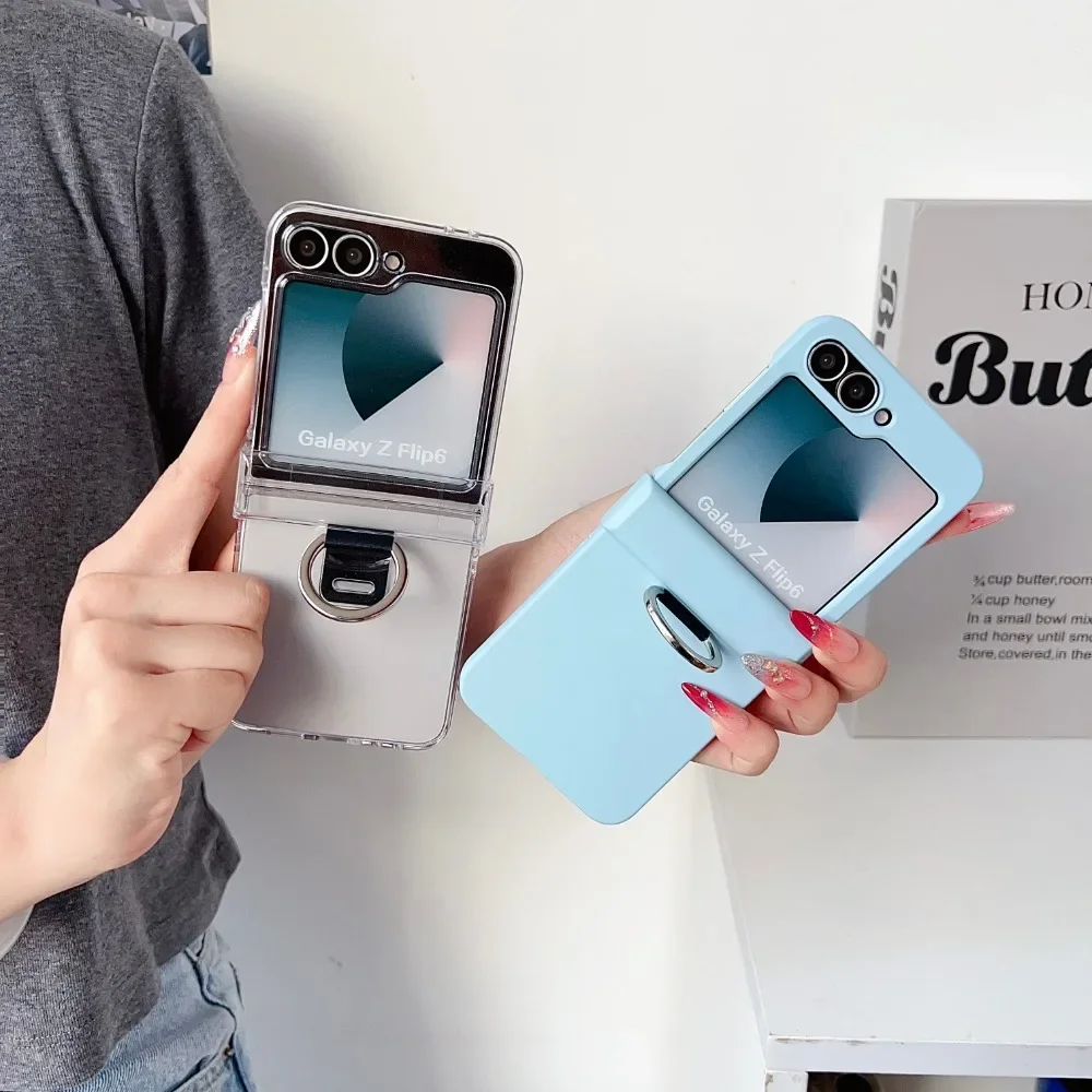 Plastic Hard Shell Ring Phone Case for Samsung Galaxy Z Flip 6 5 4 3 Flip6 Flip5 Flip4 Flip3 Hinge Protection Shockproof Cover