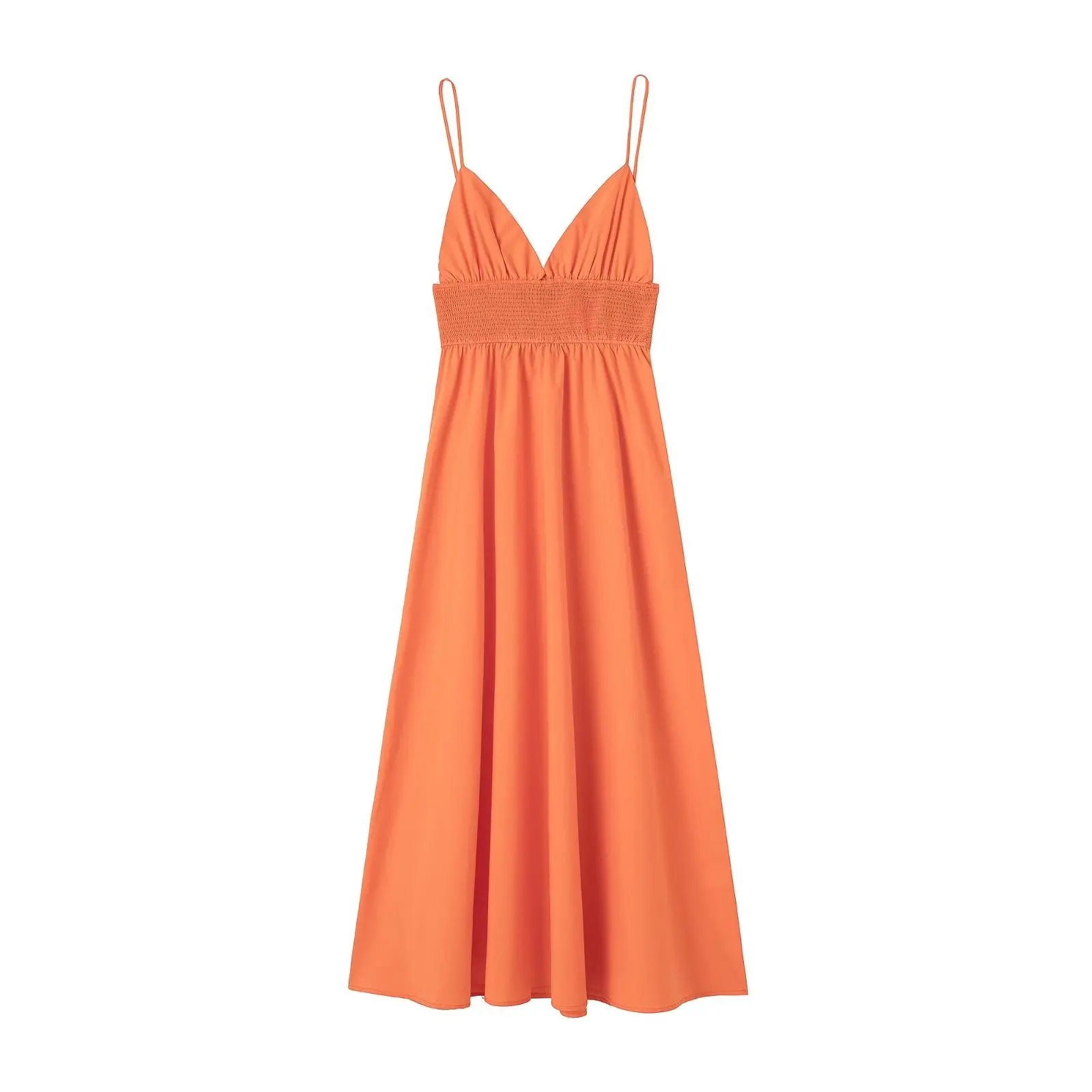 

2022 Women Fashion Pleated Smocked Elastic Midi Dress Vintage Backless Thin Straps Female Dresses Vestidos Mujer