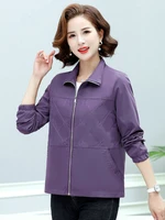 middle aged women casual jacket purple red khaki brown embroidery coat turn down collar zipper opening outerwear 2022 spring new
