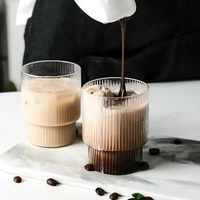 1pcs vertical stripe coffee mug heat resistant glass water cups transparent tea mug cup for drinking milk beertea juice