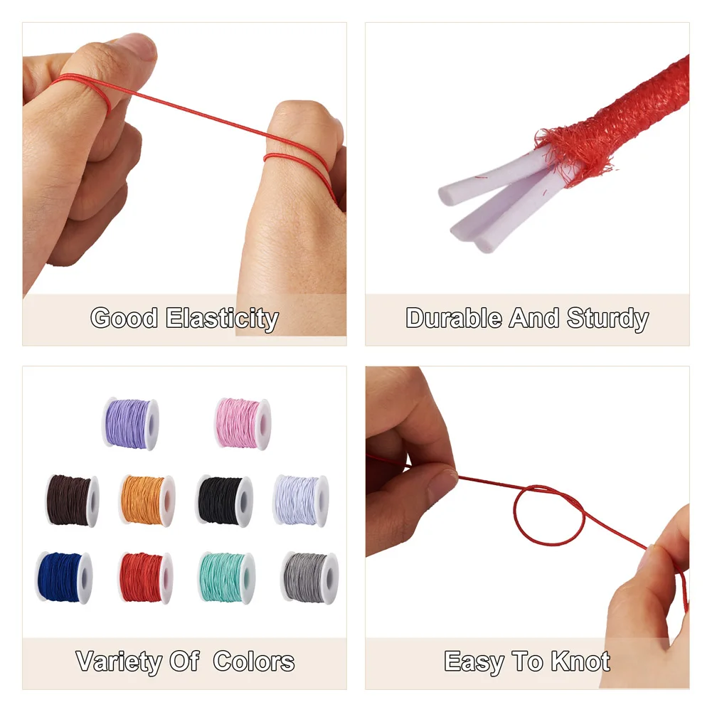 10 Rolls 1mm Polyester Elastic Cords Round Threads String Bracelet Necklace Beading Rope For DIY Jewelry Making Accessories