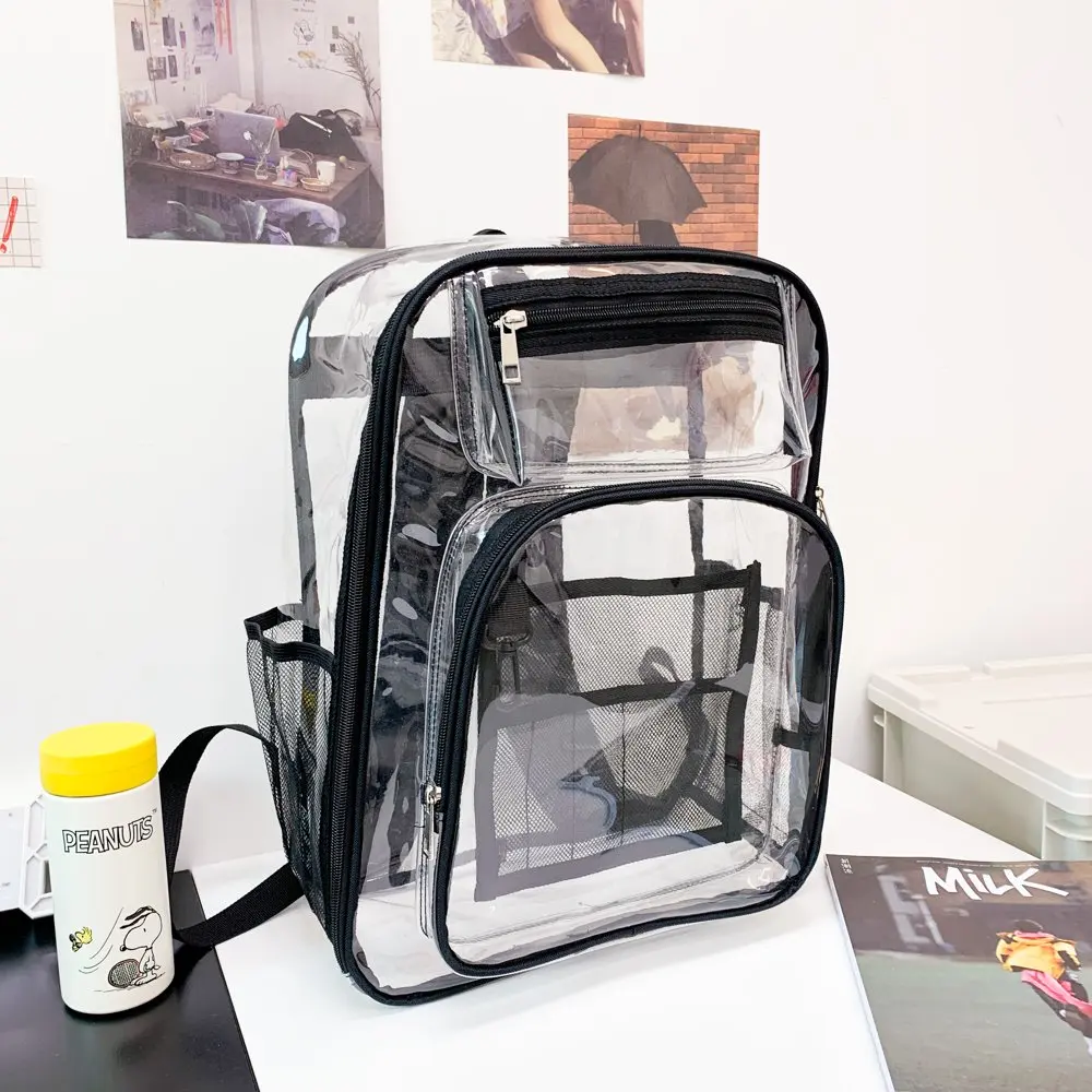 Clear Backpack, Heavy Duty PVC Transparent Backpack Stadium approved with Reinforced Strap School Bookbag for School, Workplace,