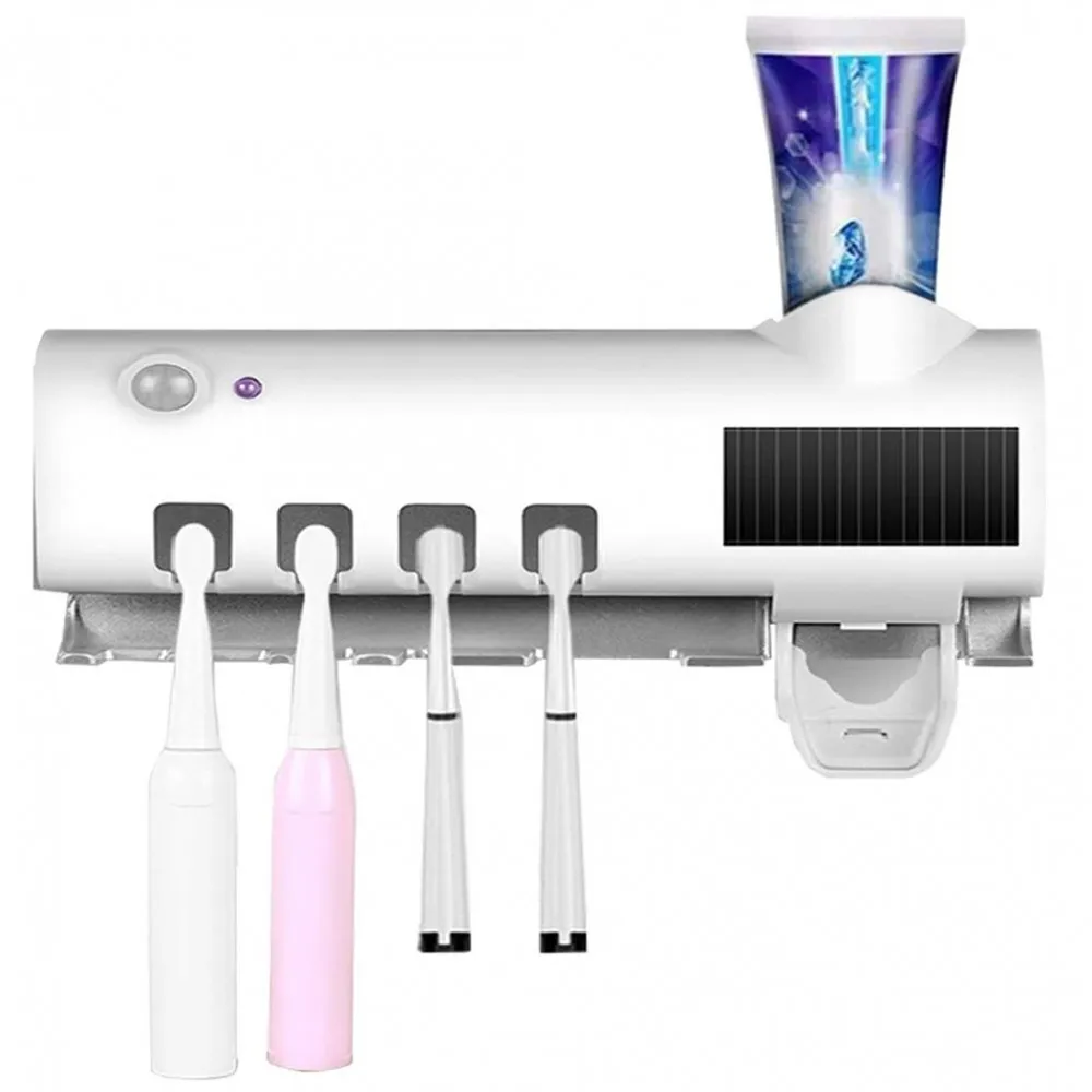 UV Toothbrush Sterilizer/Rechargeable Solar Power LED Disinfection Wall Mounted 