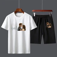 twilight cotton mens t shirt and short set boys male summer casual short sleeve tops pants suits streetwear tops tshirts