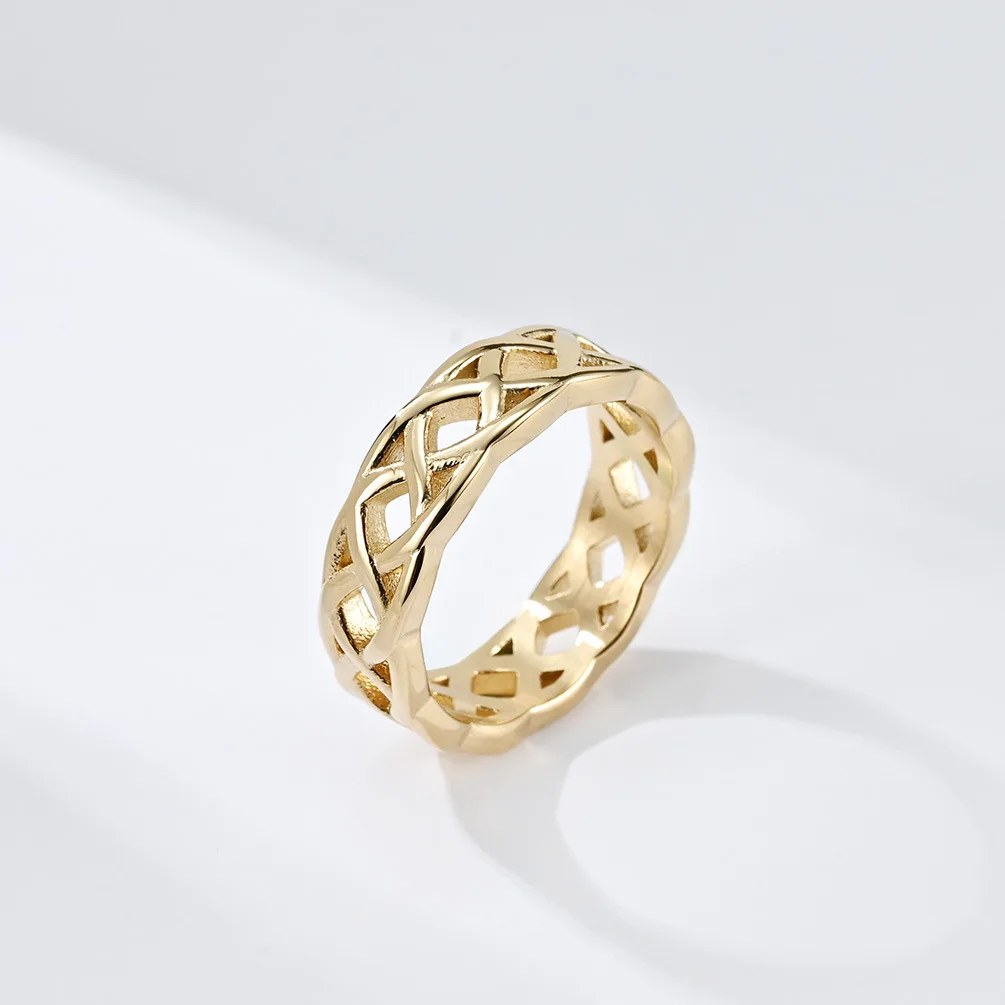 

Celtic Eternal Woven Tie Titanium Ring Wrapped Hollow out Unisex Ring