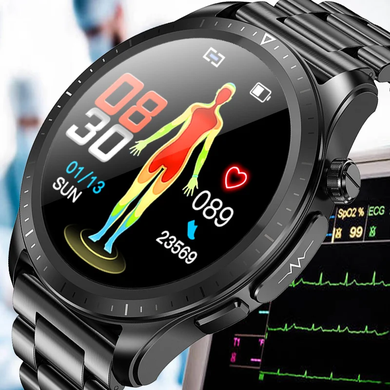 

2023 New Blood Glucose Monitor Health Smart Watch Men Women ECG+PPG Blood Pressure Thermometer IP68 Waterproof Sport Smartwatch