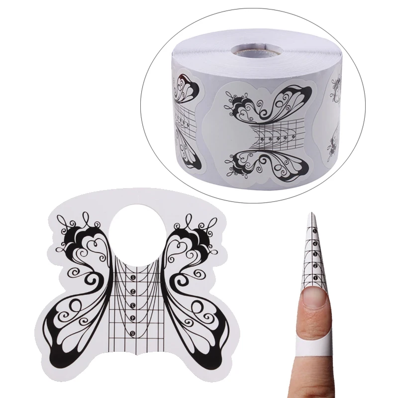 

300Pcs Professional Stiletto Nail Form Acrylic Curve Nail UV Gel Nail Extension Guide Form Self-Adhesive Sticker White Butterfly