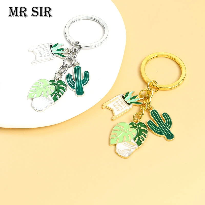 

Alloy Enamel Keychains Green Plant Cactus Potted Flower Keyrings for Women Men Bag Car Key Holder Jewelry Accessories Wholesales