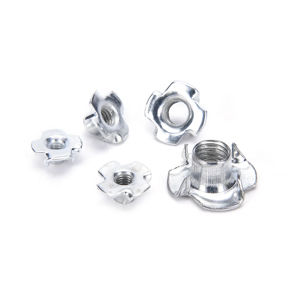 

new 10pcs/Set practical Zinc Plated Standard Four Prong Furniture T Nut Inserts For Wood Metric Coarse Threads M4 M5 M6 M8 M10