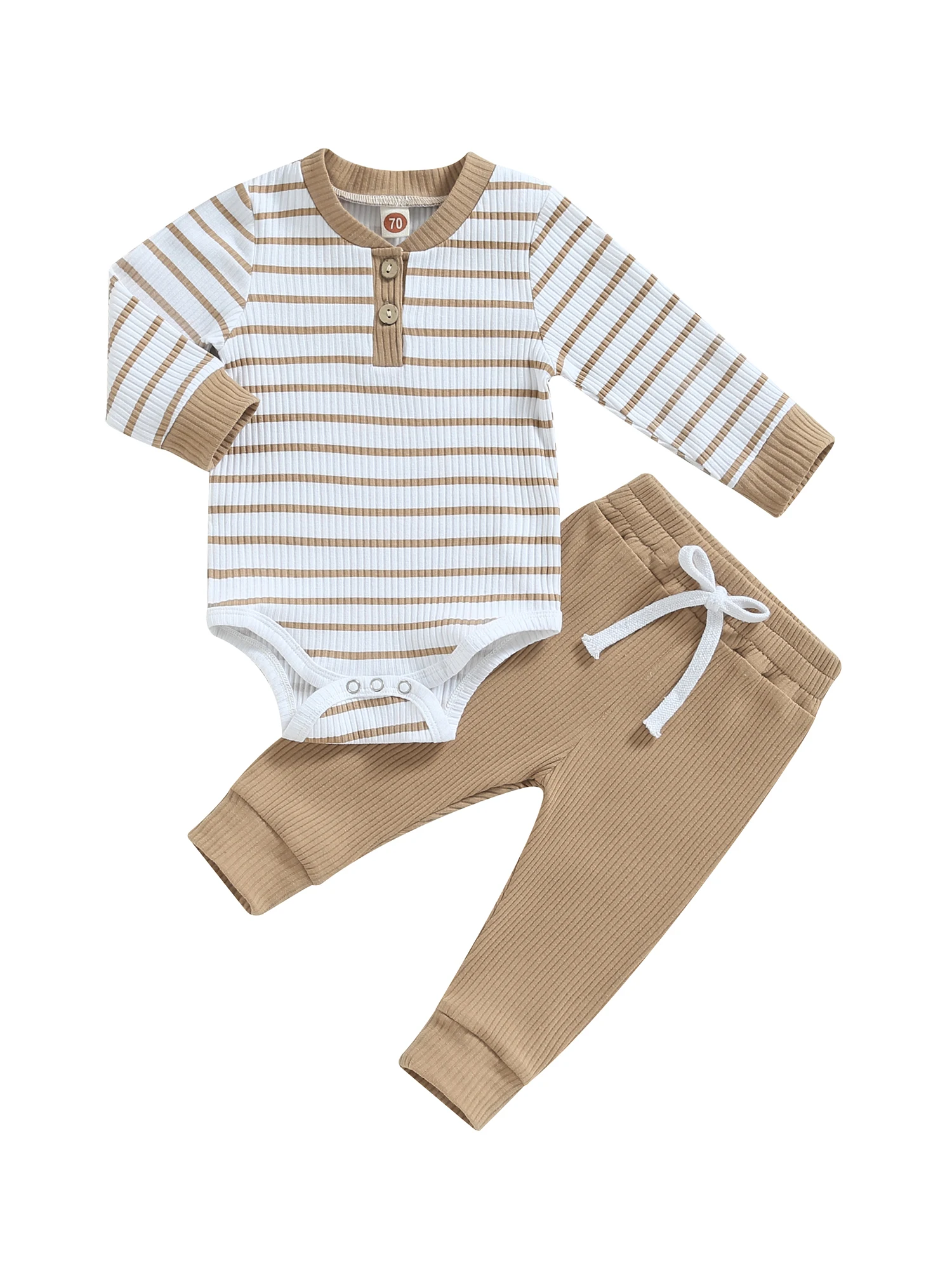 

NANYKNIGHTY осенняя одежда для маленьких мальчиков, ребристый трикотаж, длинный рукав, полосатый принт, комбинезон, брюки, комплект из 2 шт.