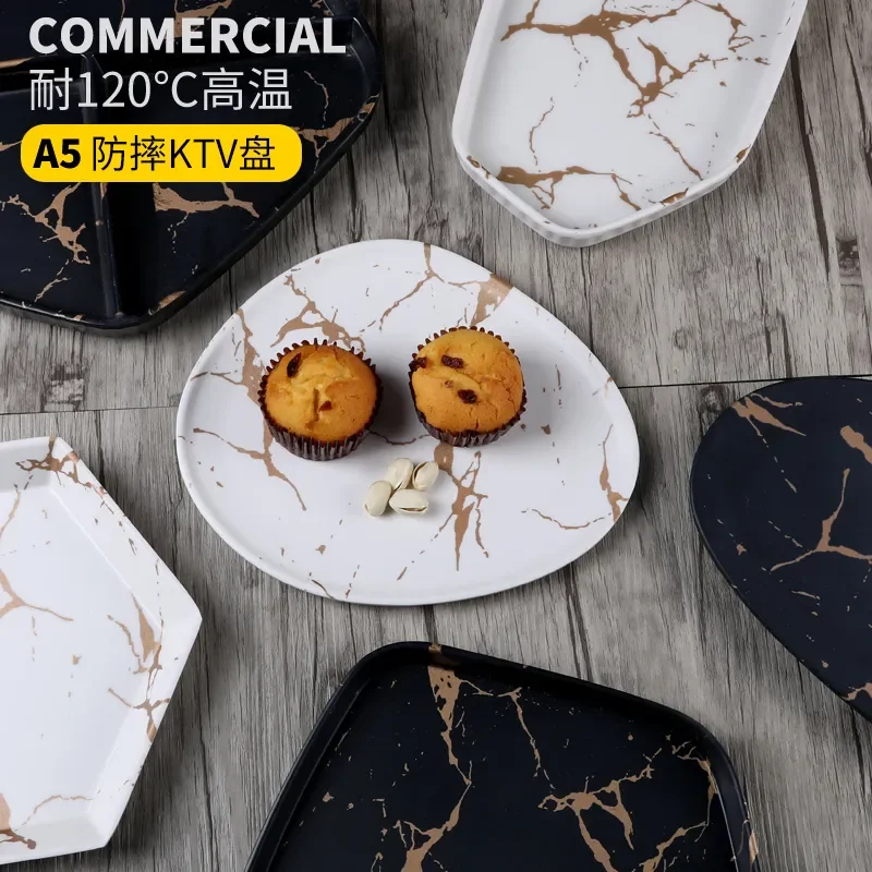 Меламиновая посуда тарелка для закусок мраморный узор плоская стейка поднос