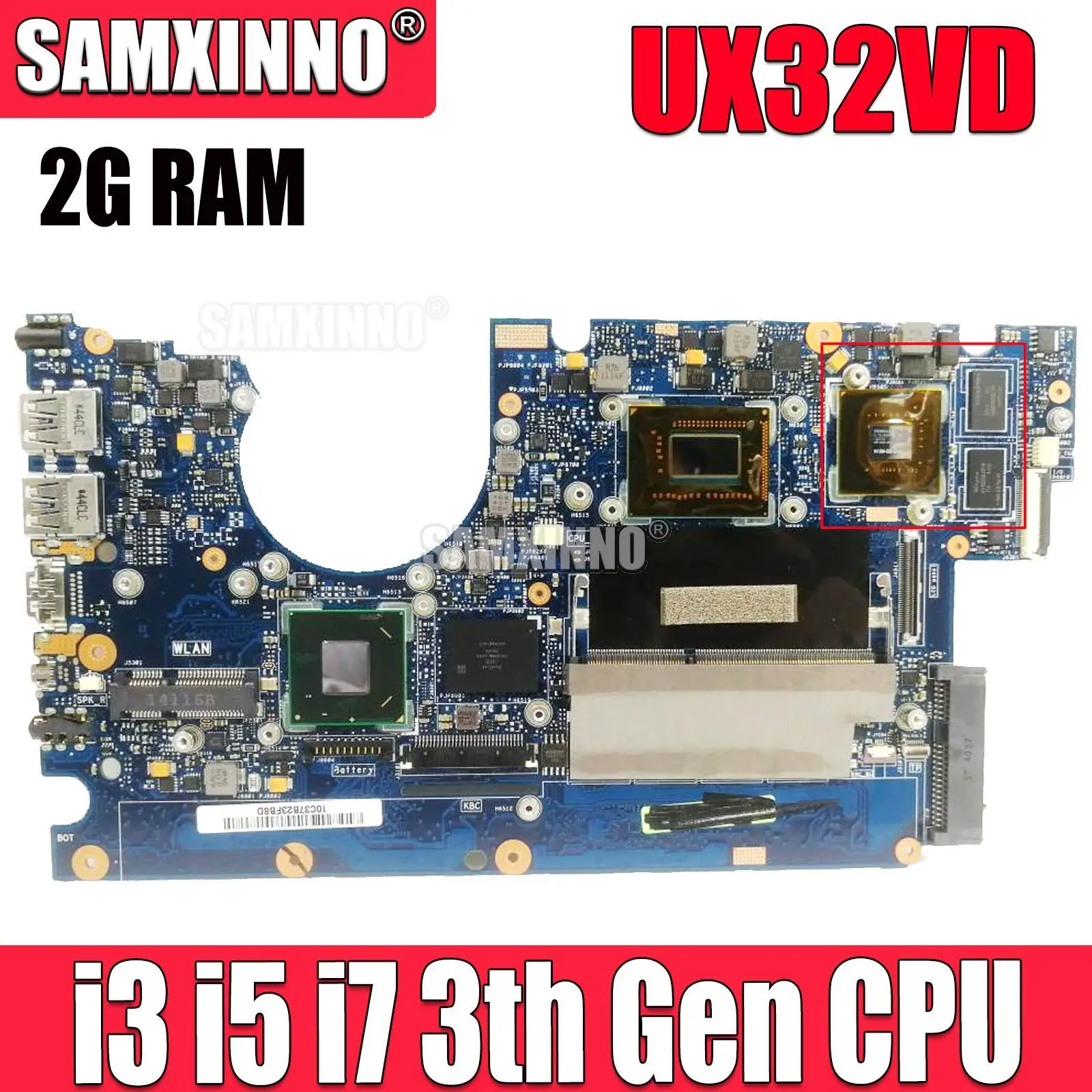 

UX32VD Mainboard For ASUS Zenbook BX32VD UX32A UX32V UX32 Laptop Motherboard I3 I5 I7 3TH 2GB/RAM UMA/GT620M