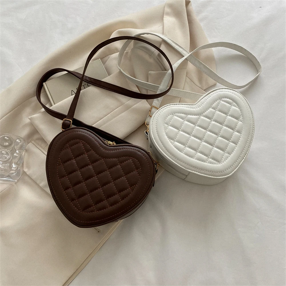 

Pure Color PU Leather Handbags Love Heart Shape Shoulder Crossbody Bag Rhombic Pattern High Quality Portable Coin Purse
