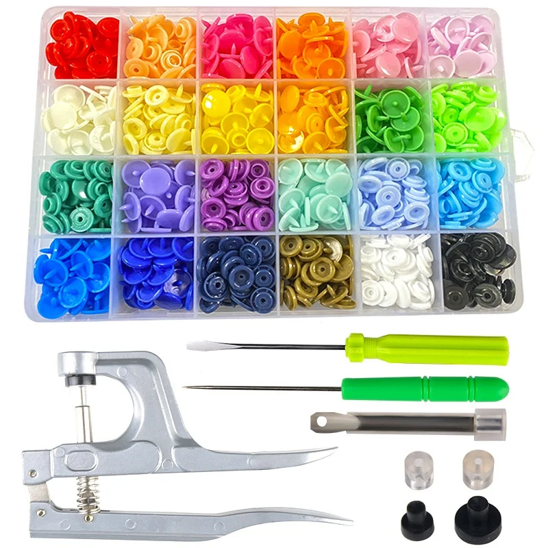 

240 Sets 24 Color Plastic Snap Buttons with Snaps Pliers Tool Kit & Storage Container T5 Resin Plastic Button DIY Sewing