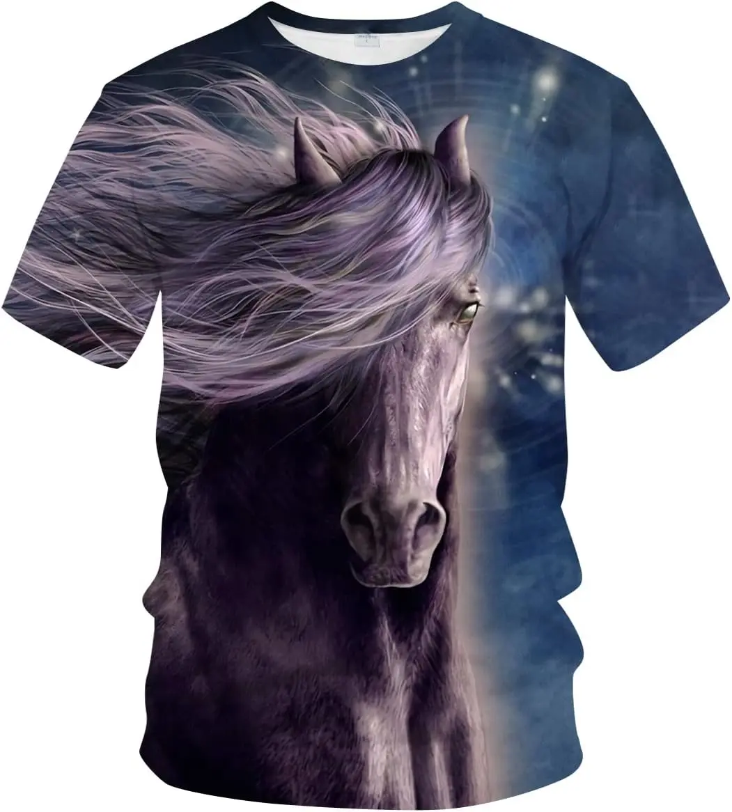 Мужские летние футболки с короткими рукавами и лошадью топы рубашка