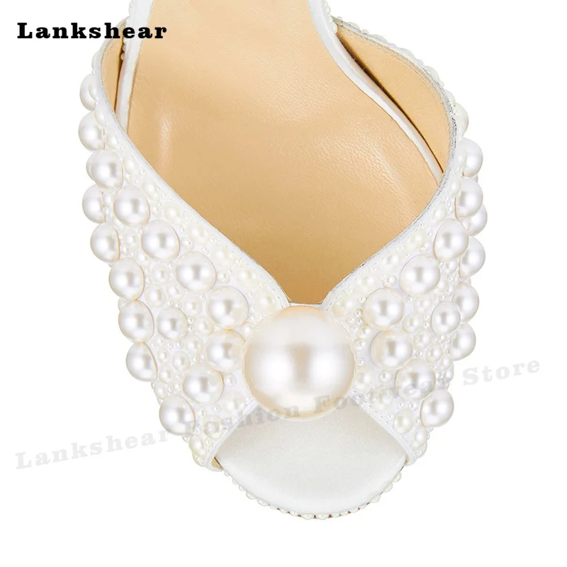 White Silver Pearl Bling Bling Peep Toe Stiletto Sandals Wedding Shoes Banquet Shoes Sales Evening Shoes High Heel Pumps