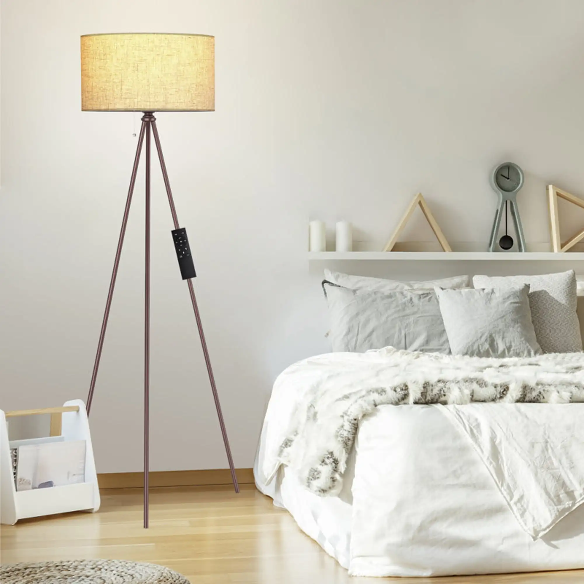 

HMTX Metal Tripod Floor Lamp,Upgraded Large Lampshade, LED Bulb Included,Brown