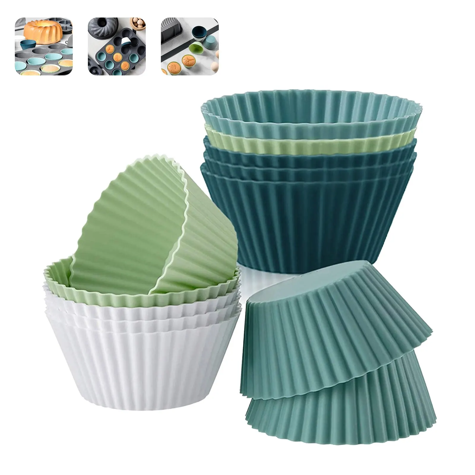 

12pcs/Set Silicone Cake Mold Round Shaped Muffin Cupcake Baking Molds Kitchen Cooking Bakeware Maker DIY Cake Decorating Tools