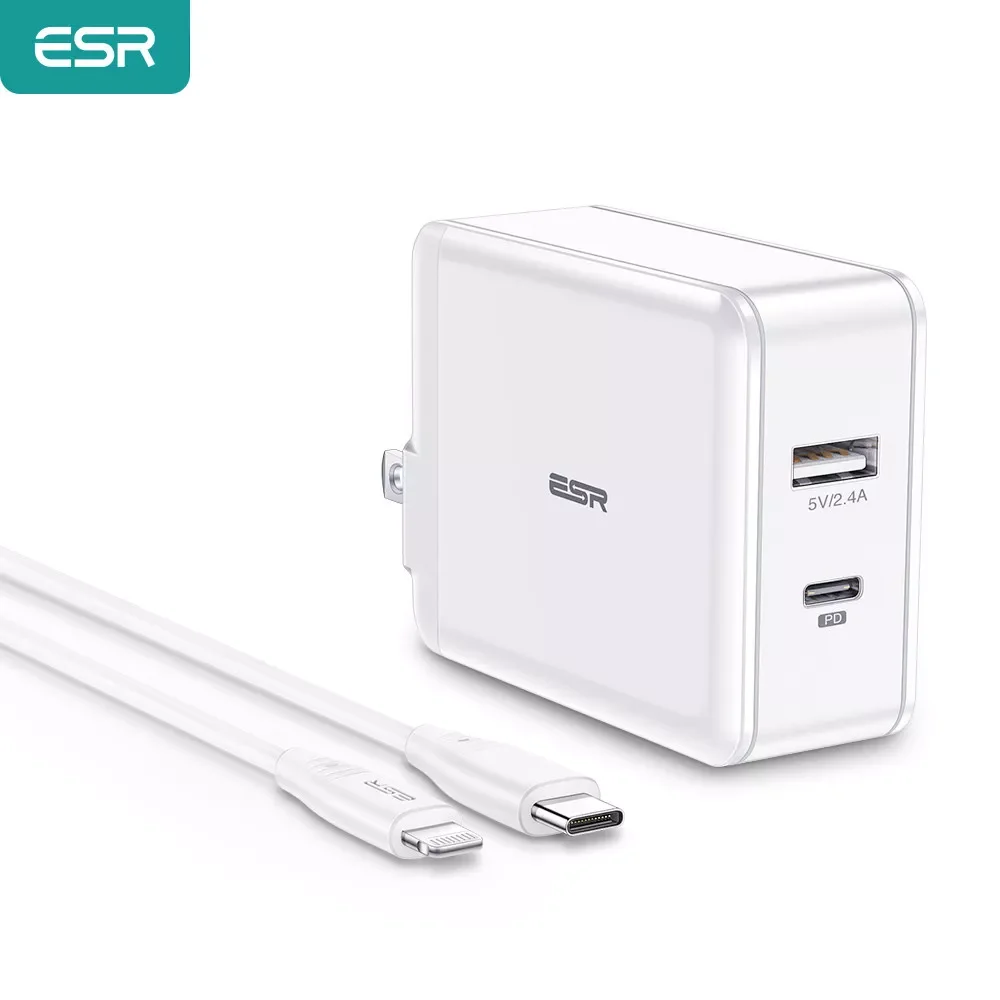

ESR 30W Power Delivery Charger Type C to Lightning Cable Fast Charger Plug USB C PD Charger 5V for MFi Charger for iPad iPhone
