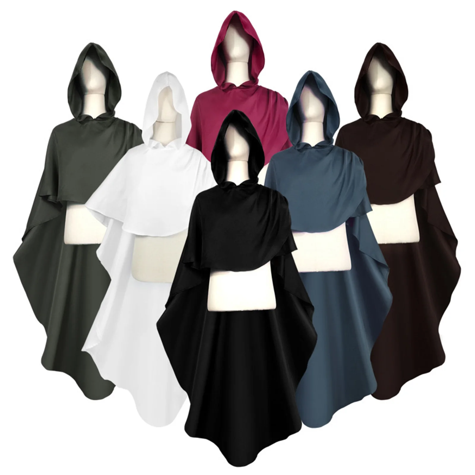 

Adult Halloween Velvet Cloak Cape Hooded Medieval Costume Witch Wicca Vampire Halloween Costume Full Length Dress Coats 6 Colors