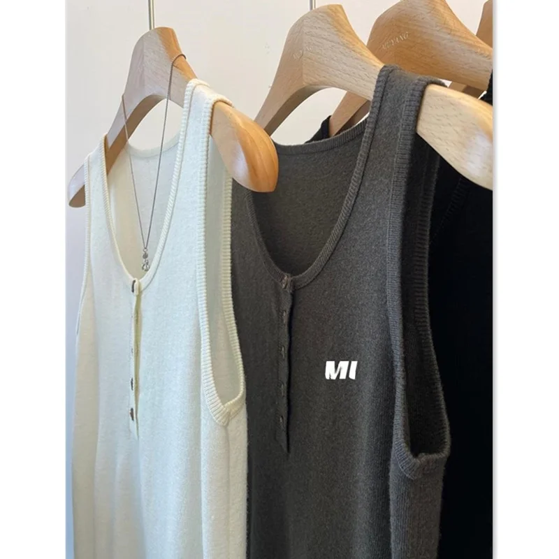 Extra Large 50.00kg Easy to Wear Fried! Button Blended Wool Vest Women 2024 Slim fit Inner wear Knitted Bottoming Shirt