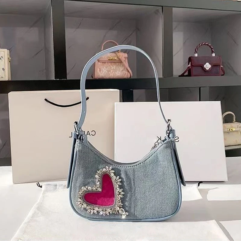 Модная новая сумка через плечо Love в форме полумесяца универсальная джинсовая для