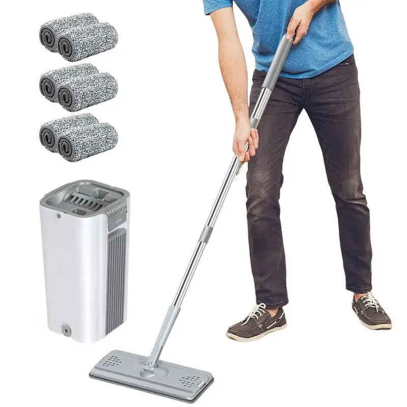 

Flat Mop Bucket Multifunctional Floor Mop And Bucket With 6 Microfiber Pads Household Mops For Cleaning Floor Home Accessories