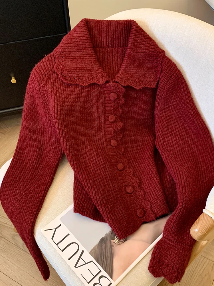 Женский оранжевый кардиган свитер с v-образным вырезом Harajuku Y2k вязаный