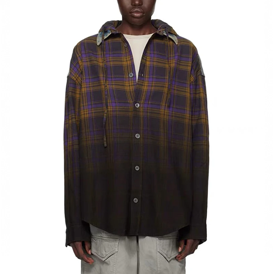 NIGO Мужская весенне-осенняя клетчатая джинсовая свободная однобортная рубашка с